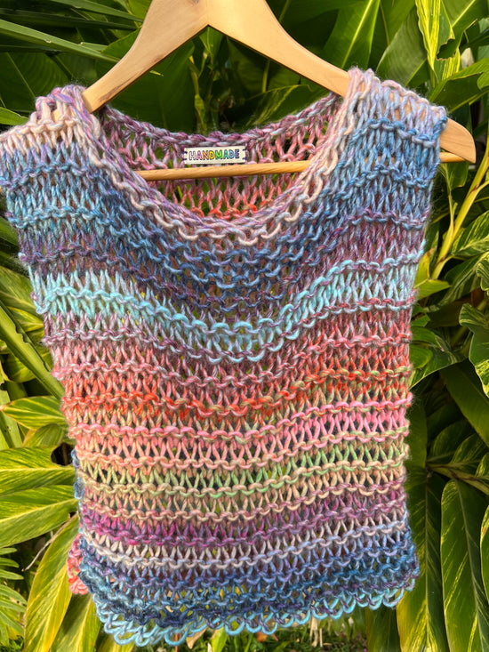 Handmade Rainbow Chunky Mohair Knit Vest | Sustainable Fashion