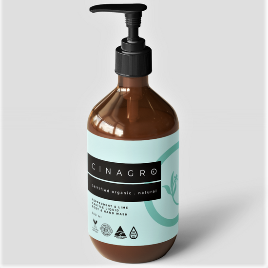 Cinagro: Peppermint & Lime ~ Certified Organic Liquid Castile Body & Hand Wash 500ml
